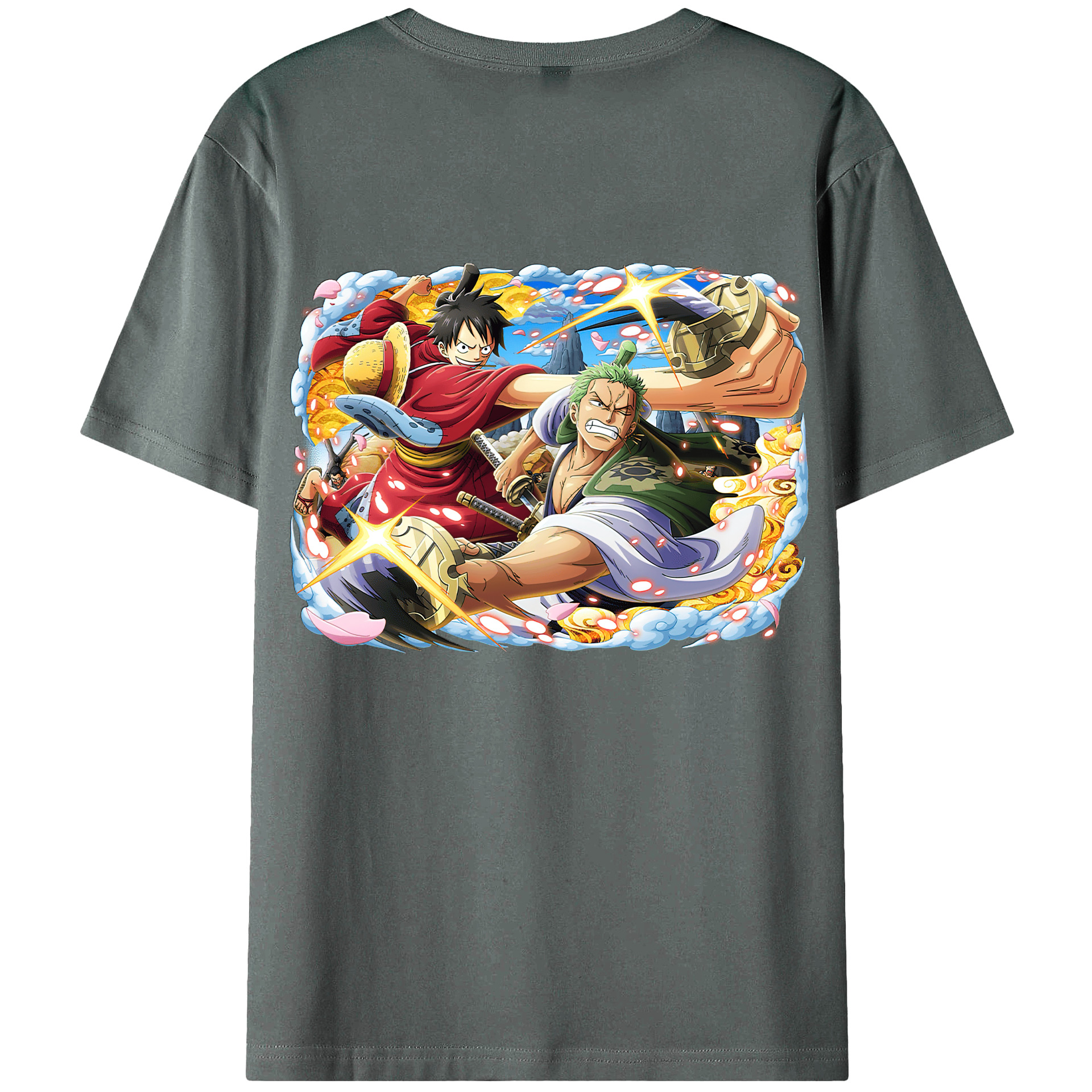 ワンピース モンキー・D・ルフィ ONE PIECE Monkey D. Luffy 綿100％ メンズ半袖Tシャツ（バックプリント） 通気性